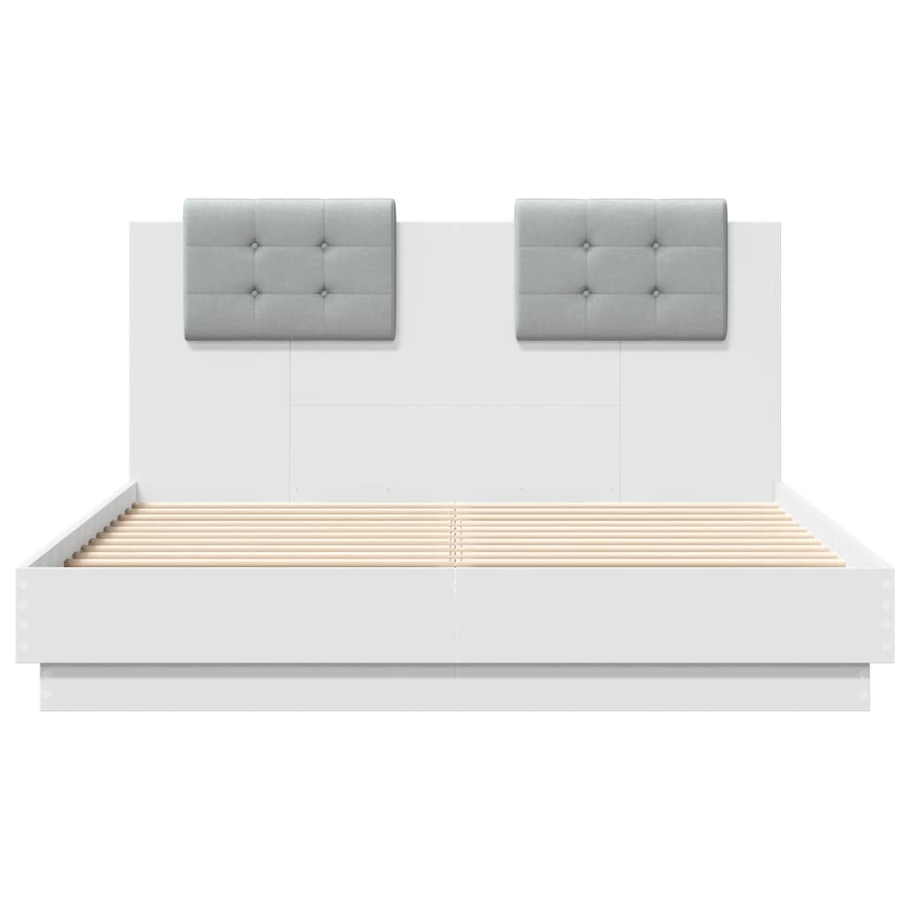 Bed Frame with LED without Mattress White 140x190 cm