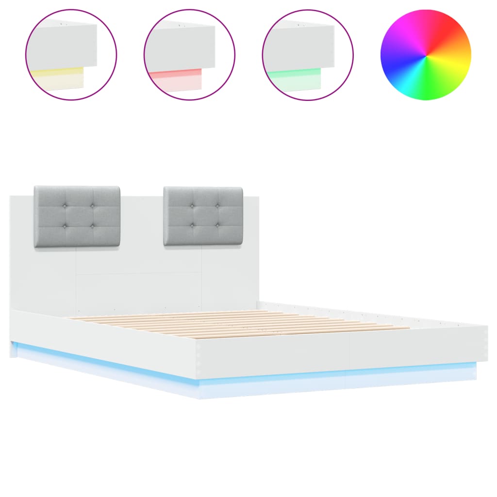 Bed Frame with LED without Mattress White 135x190 cm Double