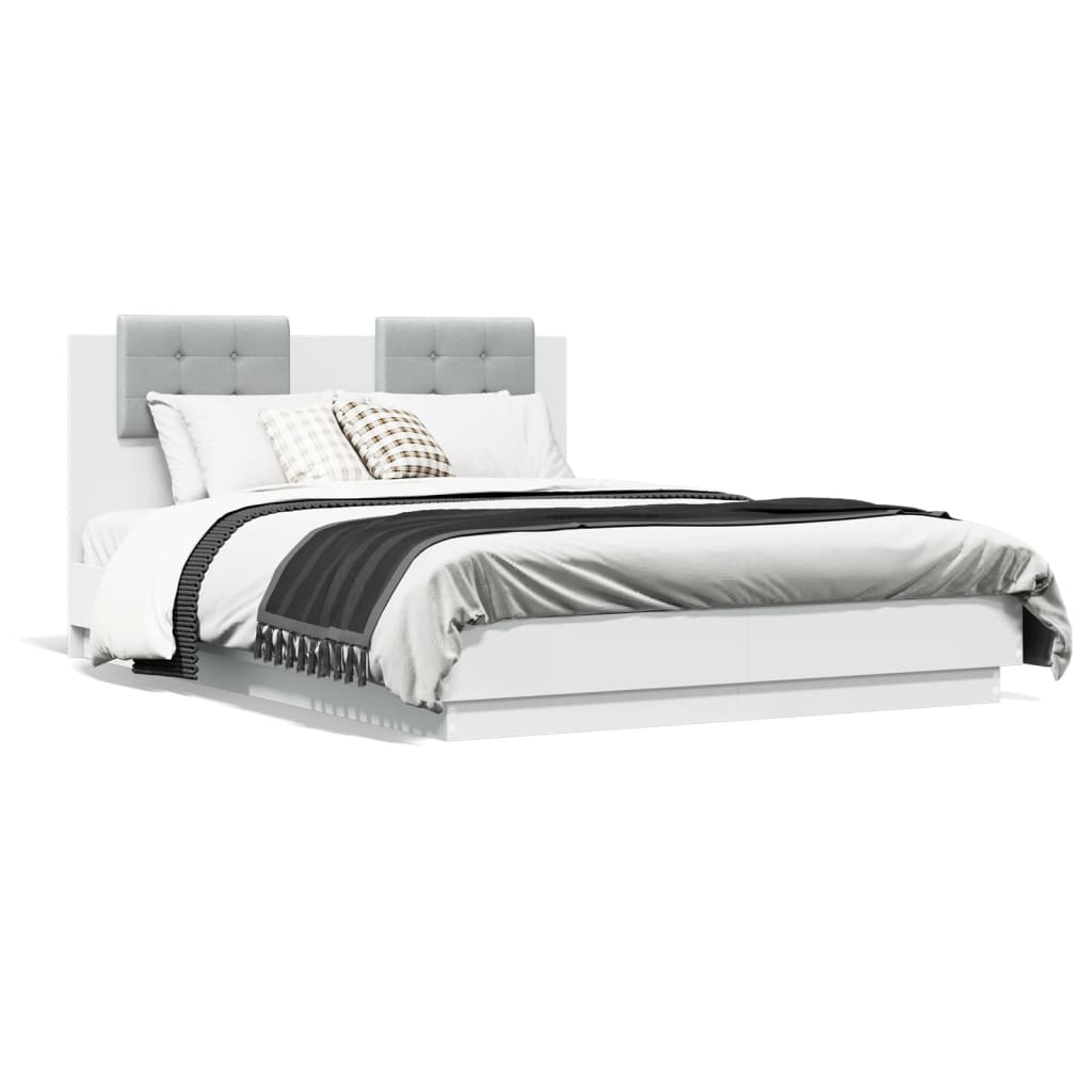 Bed Frame with LED without Mattress White 135x190 cm Double