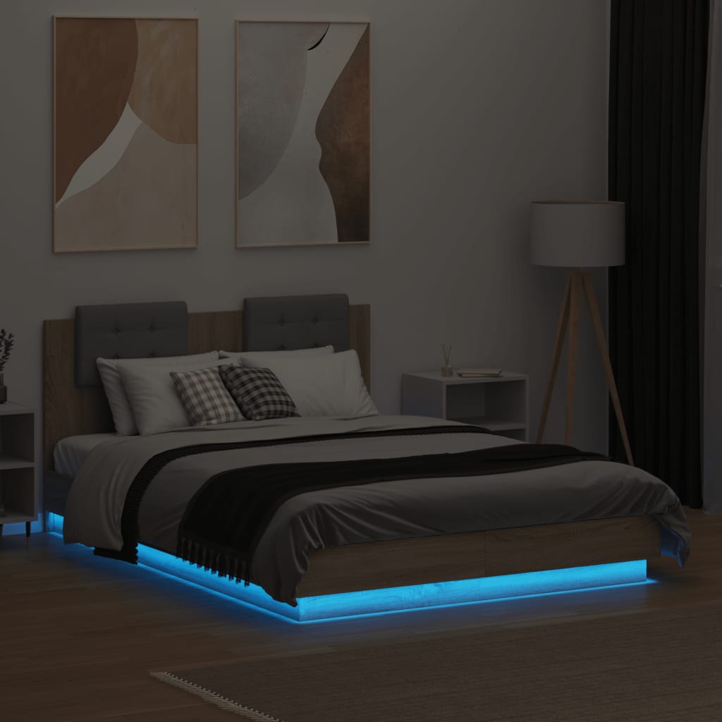 Bed Frame with LED without Mattress Sonoma Oak 120x190 cm Small Double