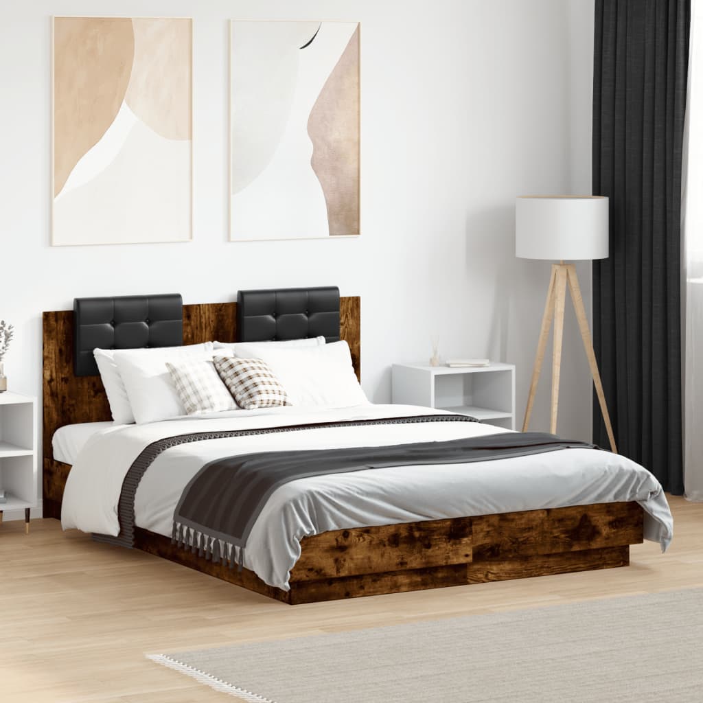 Bed Frame with LED without Mattress Smoked Oak 120x190 cm Small Double