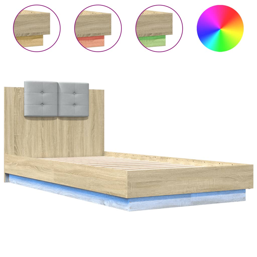 Bed Frame with LED without Mattress Sonoma Oak 90x190 cm Single