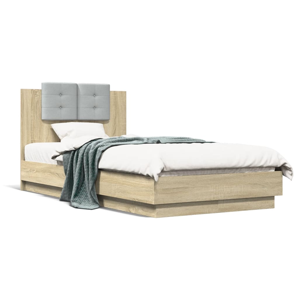 Bed Frame with LED without Mattress Sonoma Oak 90x190 cm Single