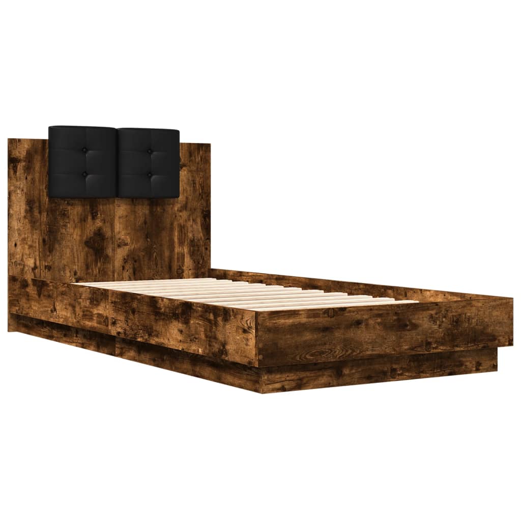 Bed Frame with LED without Mattress Smoked Oak 90x190 cm Single