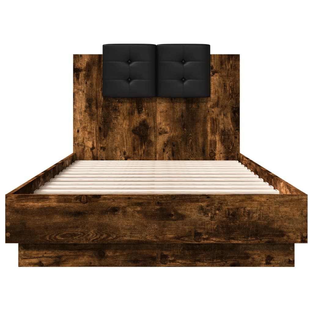 Bed Frame with LED without Mattress Smoked Oak 90x190 cm Single