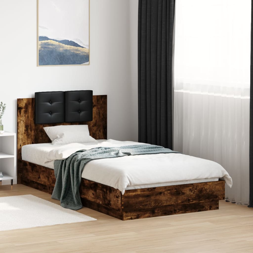 Bed Frame with LED without Mattress Smoked Oak 90x190 cm Single