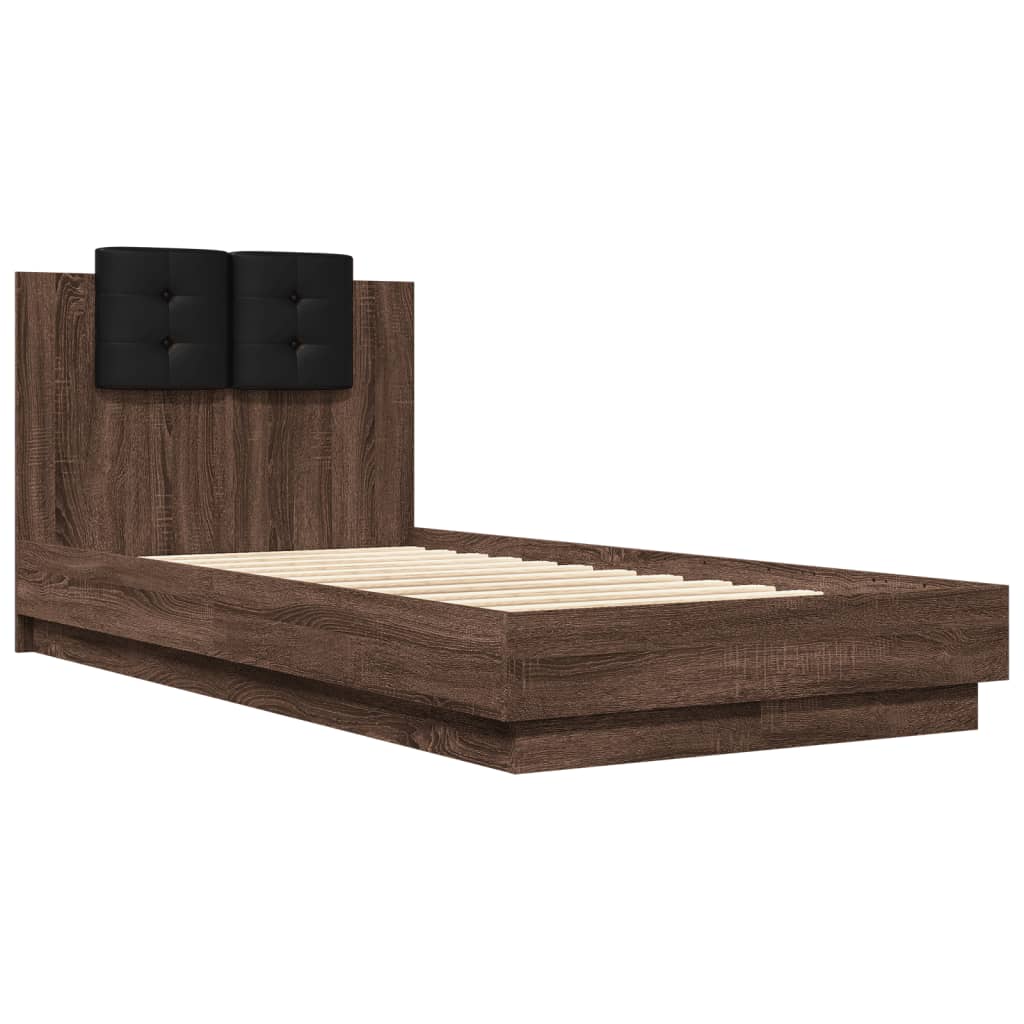 Bed Frame with LED without Mattress Brown Oak 90x190 cm Single