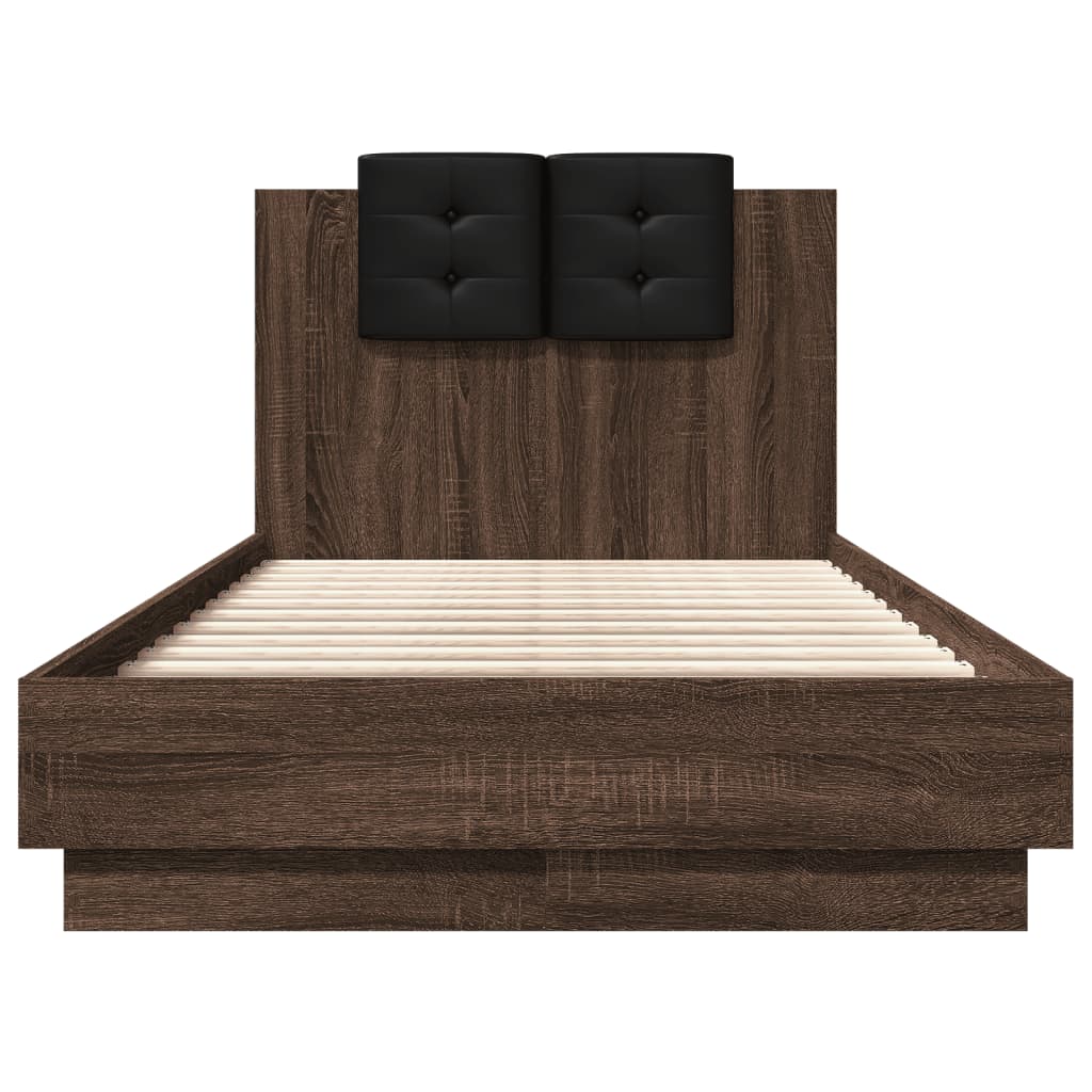 Bed Frame with LED without Mattress Brown Oak 90x190 cm Single