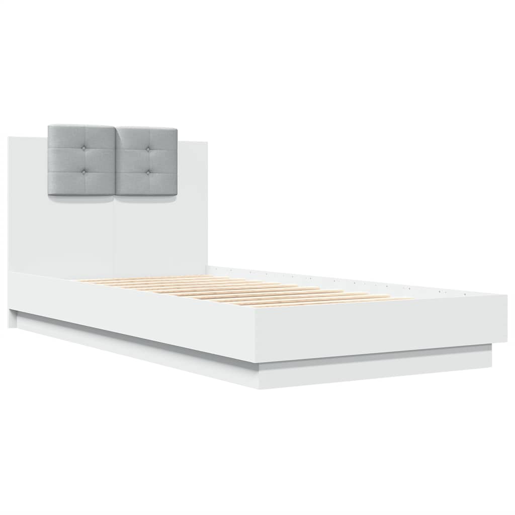 Bed Frame with LED without Mattress White 75x190 cm Small Single