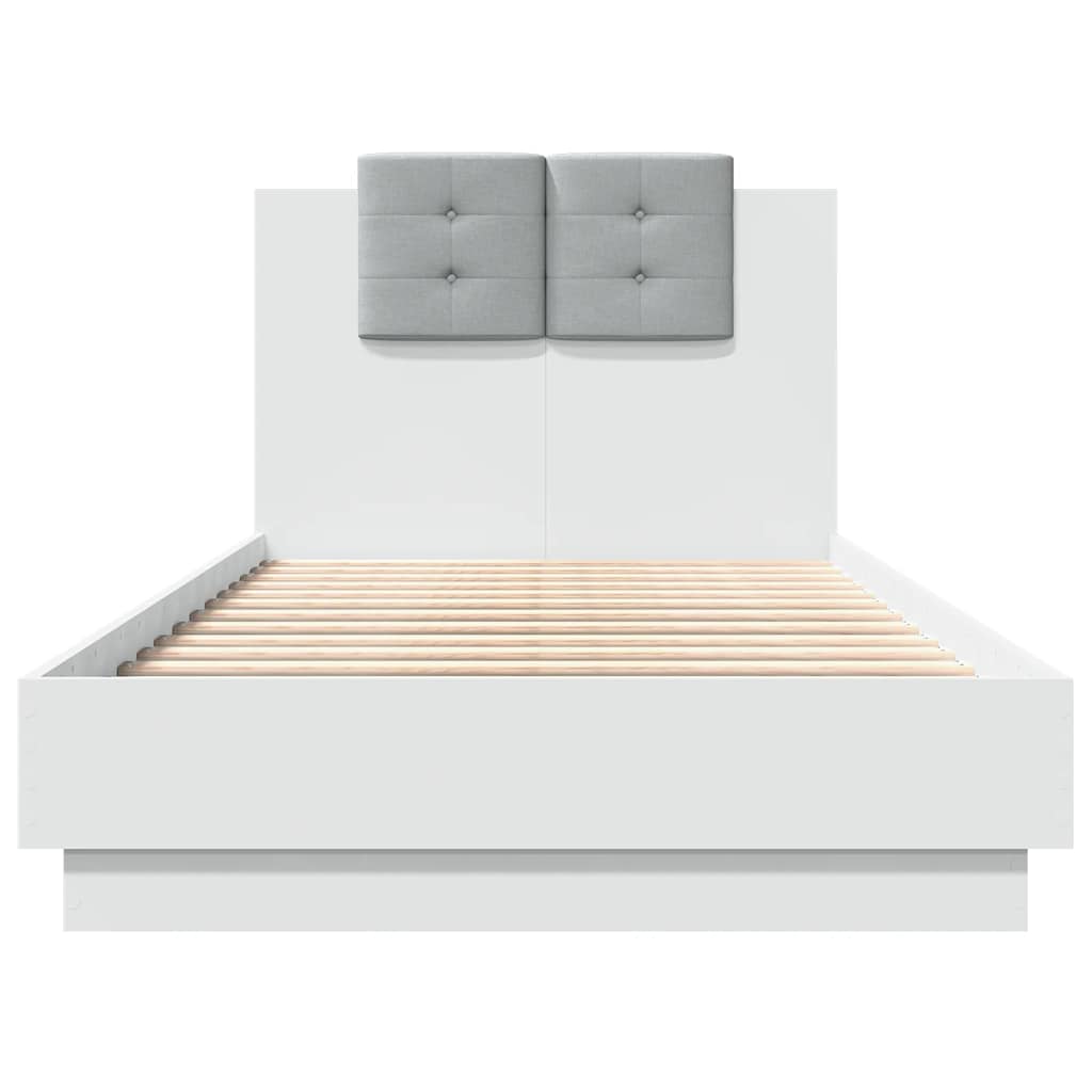 Bed Frame with LED without Mattress White 75x190 cm Small Single