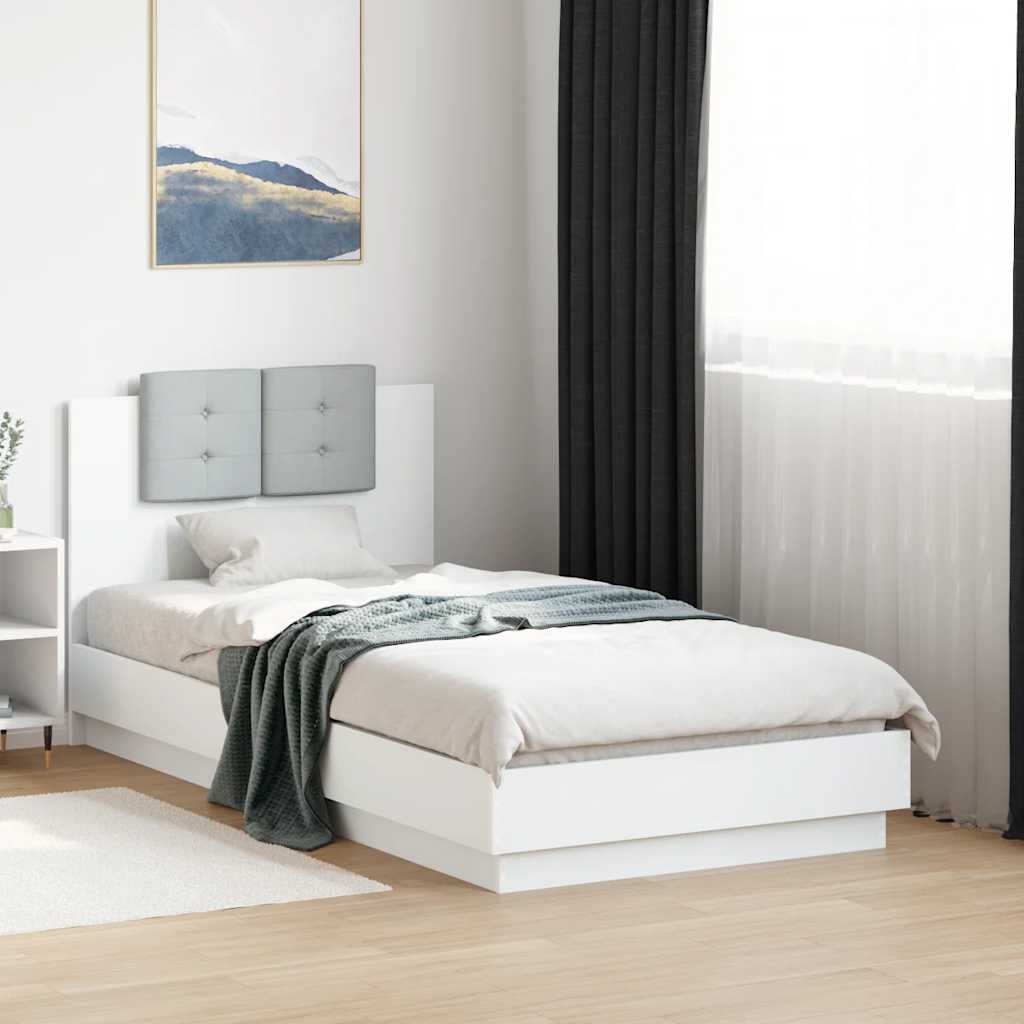 Bed Frame with LED without Mattress White 75x190 cm Small Single