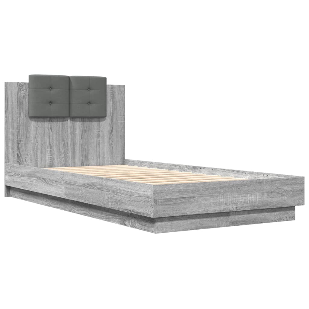 Bed Frame with LED without Mattress Grey Sonoma 75x190 cm Small Single
