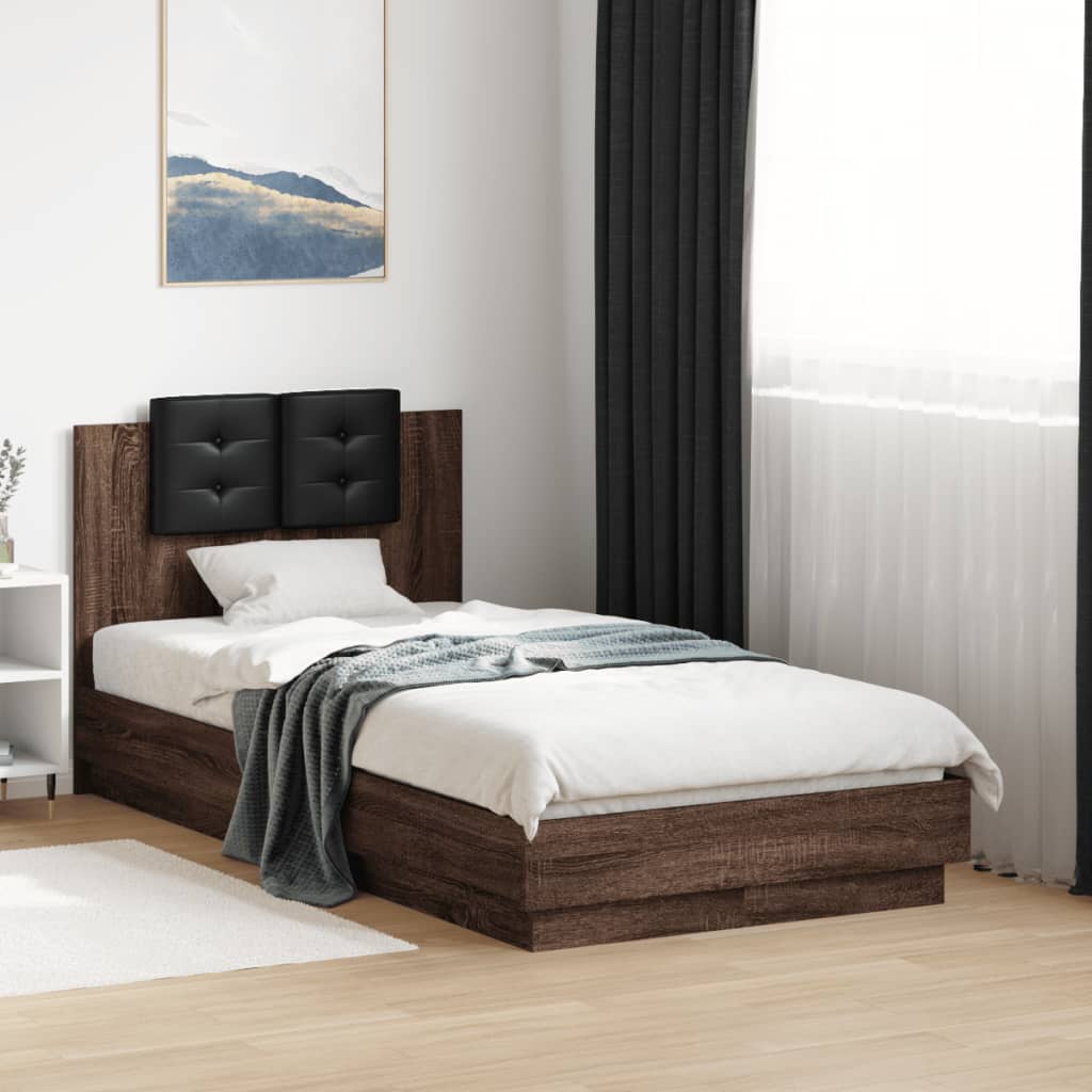 Bed Frame with LED without Mattress Brown Oak 75x190 cm Small Single