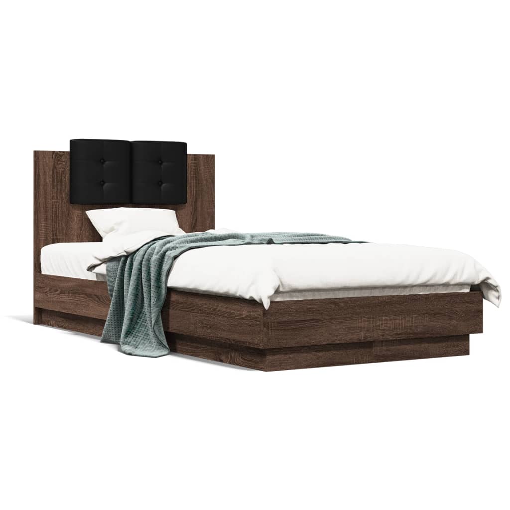 Bed Frame with LED without Mattress Brown Oak 75x190 cm Small Single