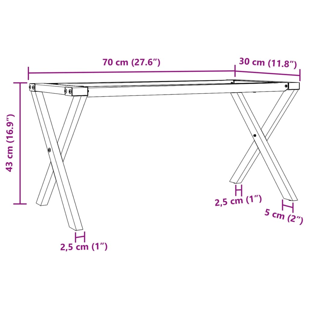 Coffee Table Legs X-Frame 70X30X43 Cm Steel