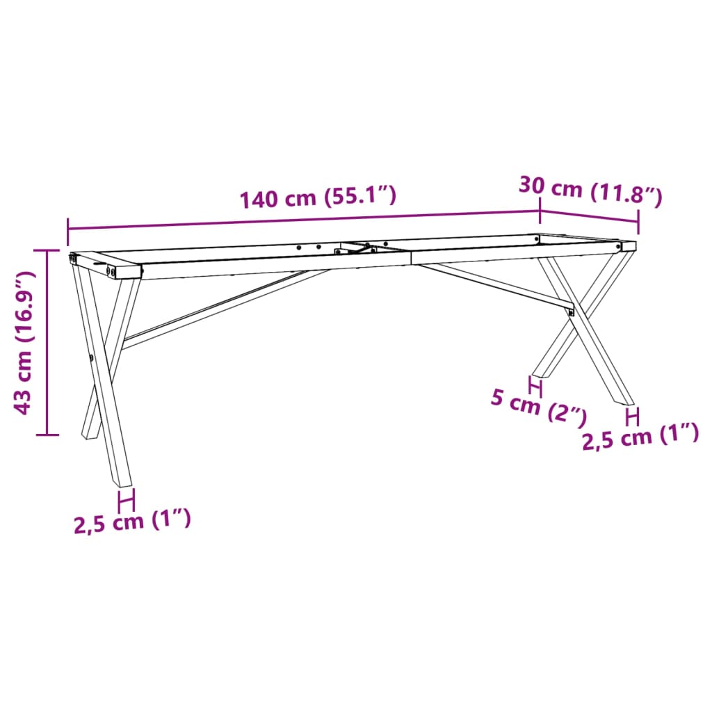 Coffee Table Legs X-Frame 140X30X43 Cm Steel