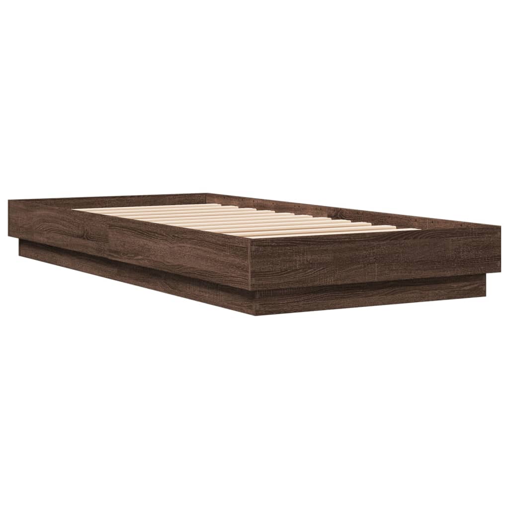 Bed Frame without Mattress with LED Lights Brown Oak 100x200 cm
