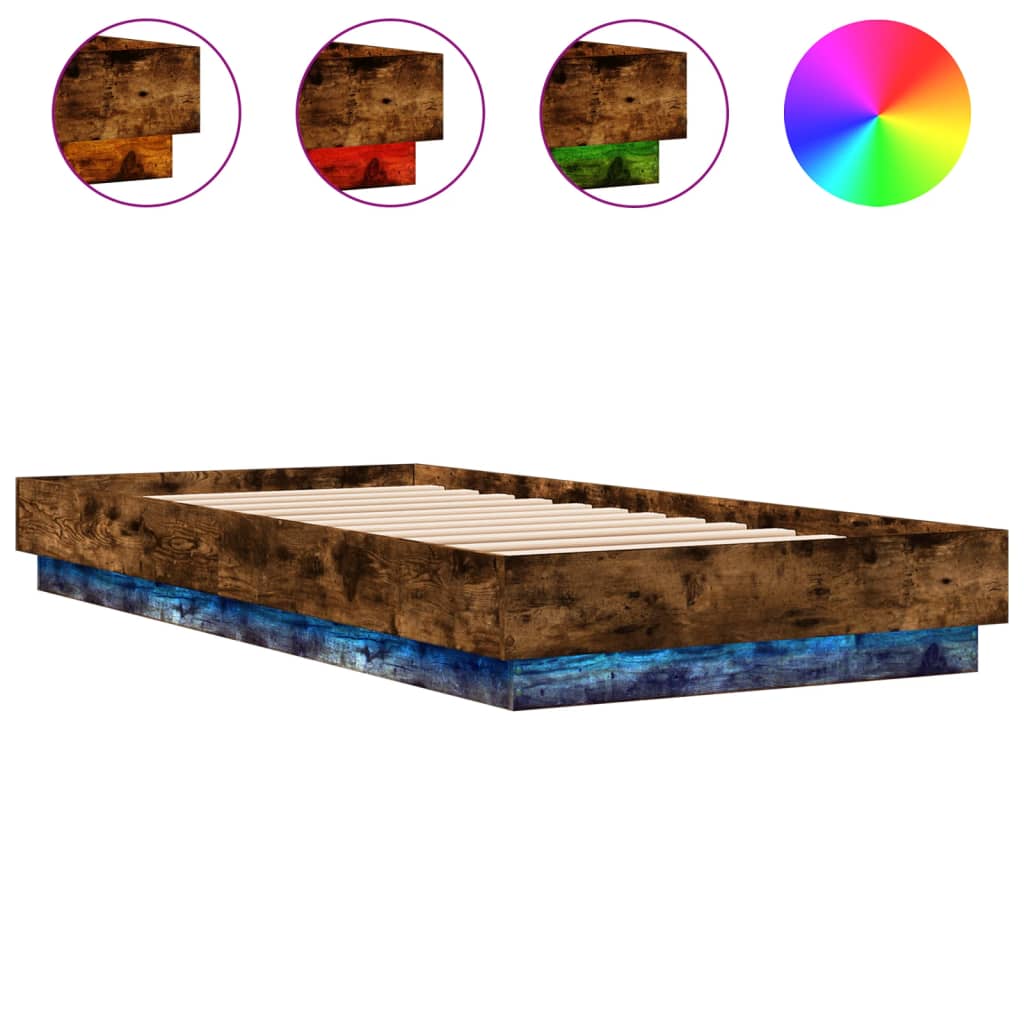 Bed Frame without Mattress with LED Lights Smoked Oak 90x200 cm