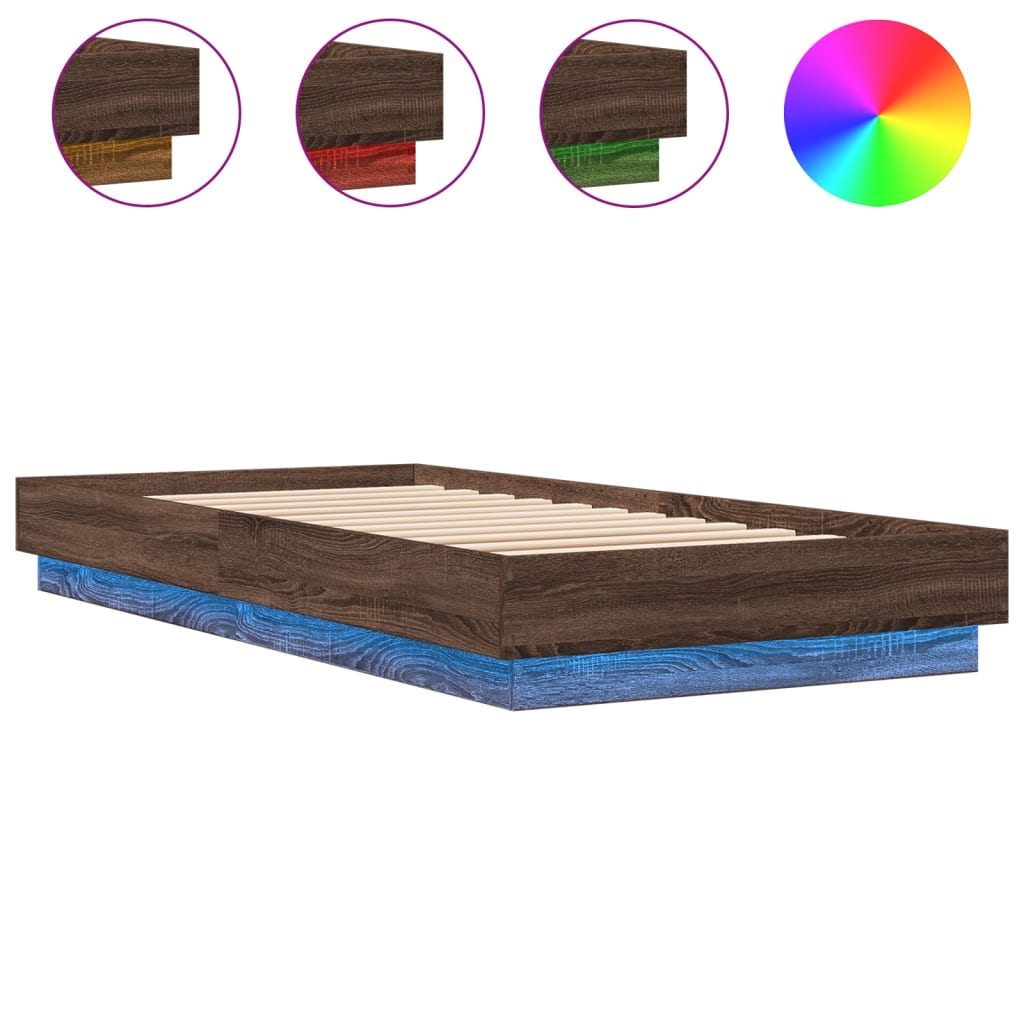 Bed Frame without Mattress with LED Lights Brown Oak 90x200 cm