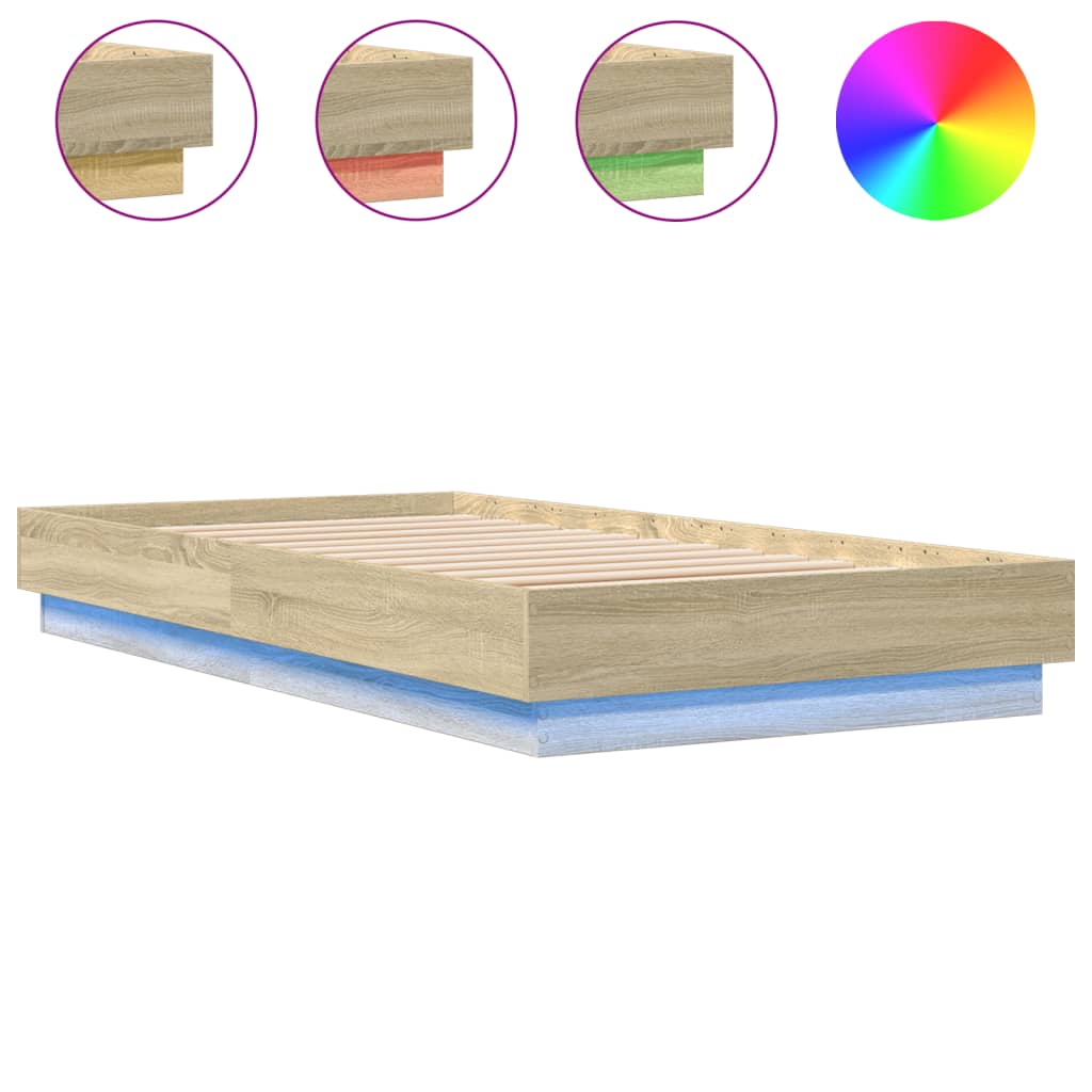 Bed Frame without Mattress with LED Lights Sonoma Oak 90x190 cm Single
