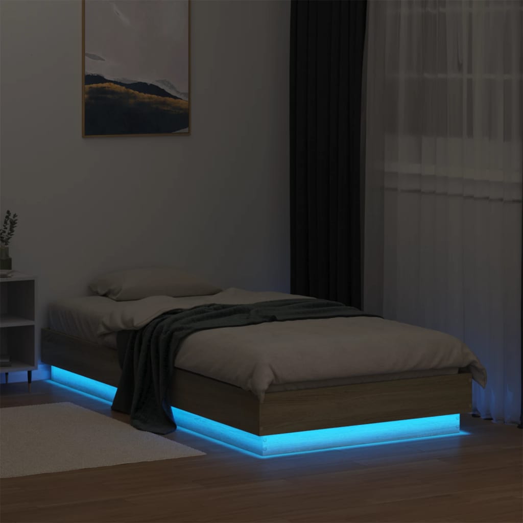 Bed Frame without Mattress with LED Lights Sonoma Oak 90x190 cm Single