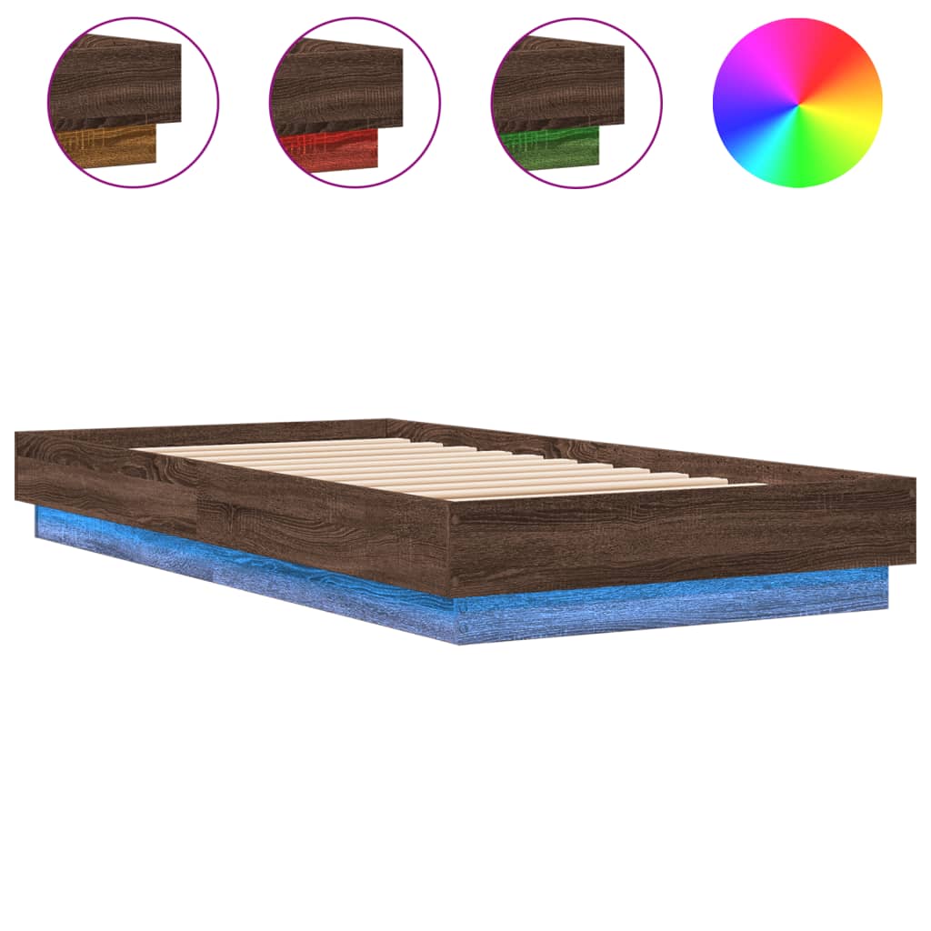 Bed Frame without Mattress with LED Lights Brown Oak 90x190 cm Single