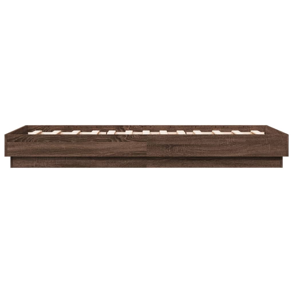 Bed Frame without Mattress with LED Lights Brown Oak 90x190 cm Single