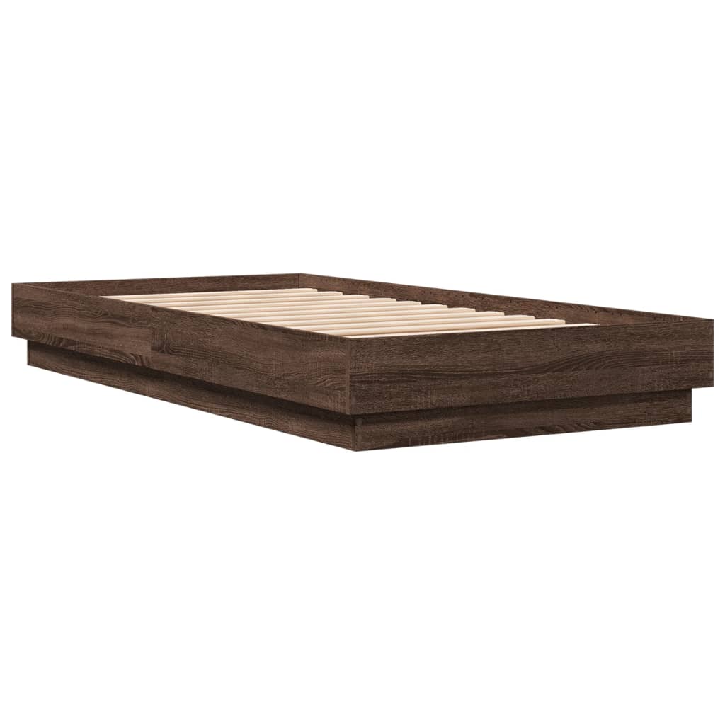 Bed Frame without Mattress with LED Lights Brown Oak 75x190 cm Small Single