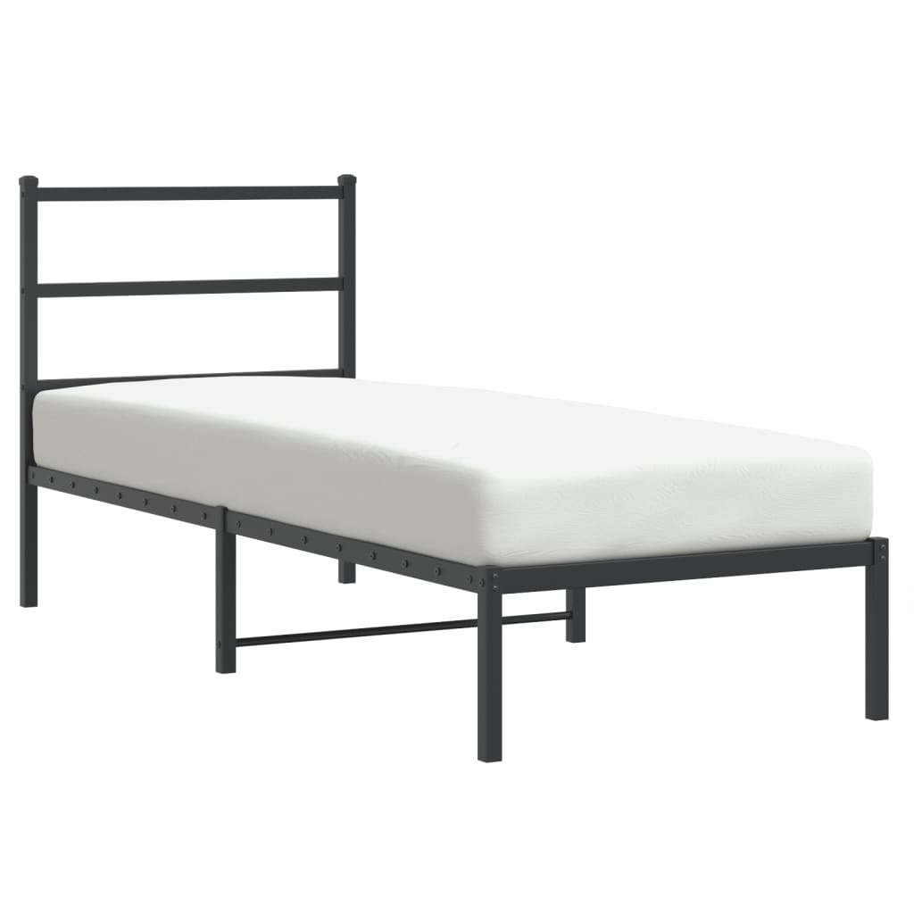 Metal Bed Frame without Mattress with Headboard Black 75x190cm