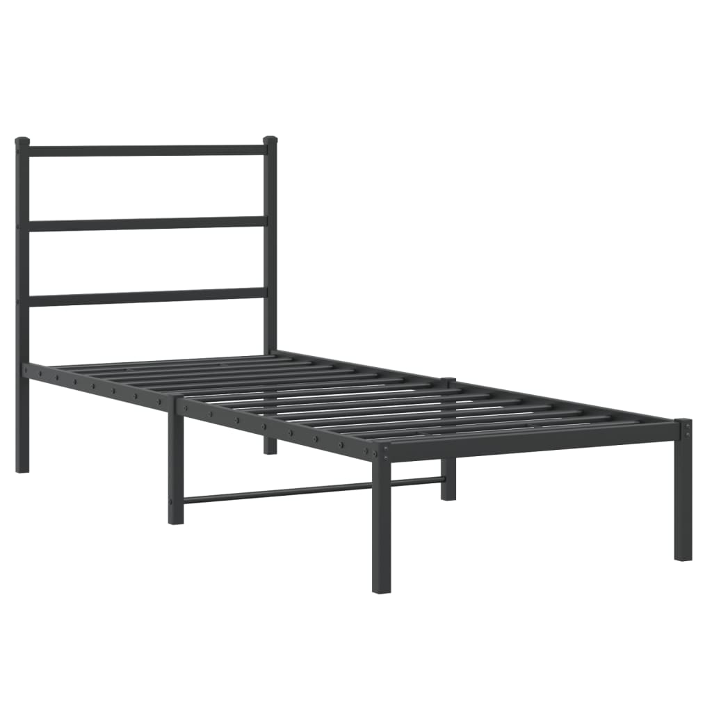 Metal Bed Frame without Mattress with Headboard Black 75x190cm