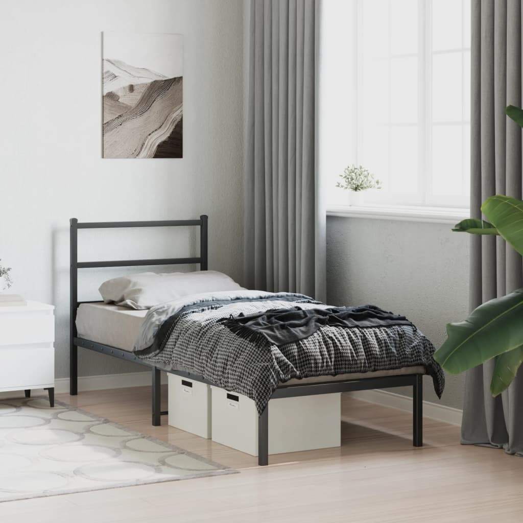Metal Bed Frame without Mattress with Headboard Black 75x190cm