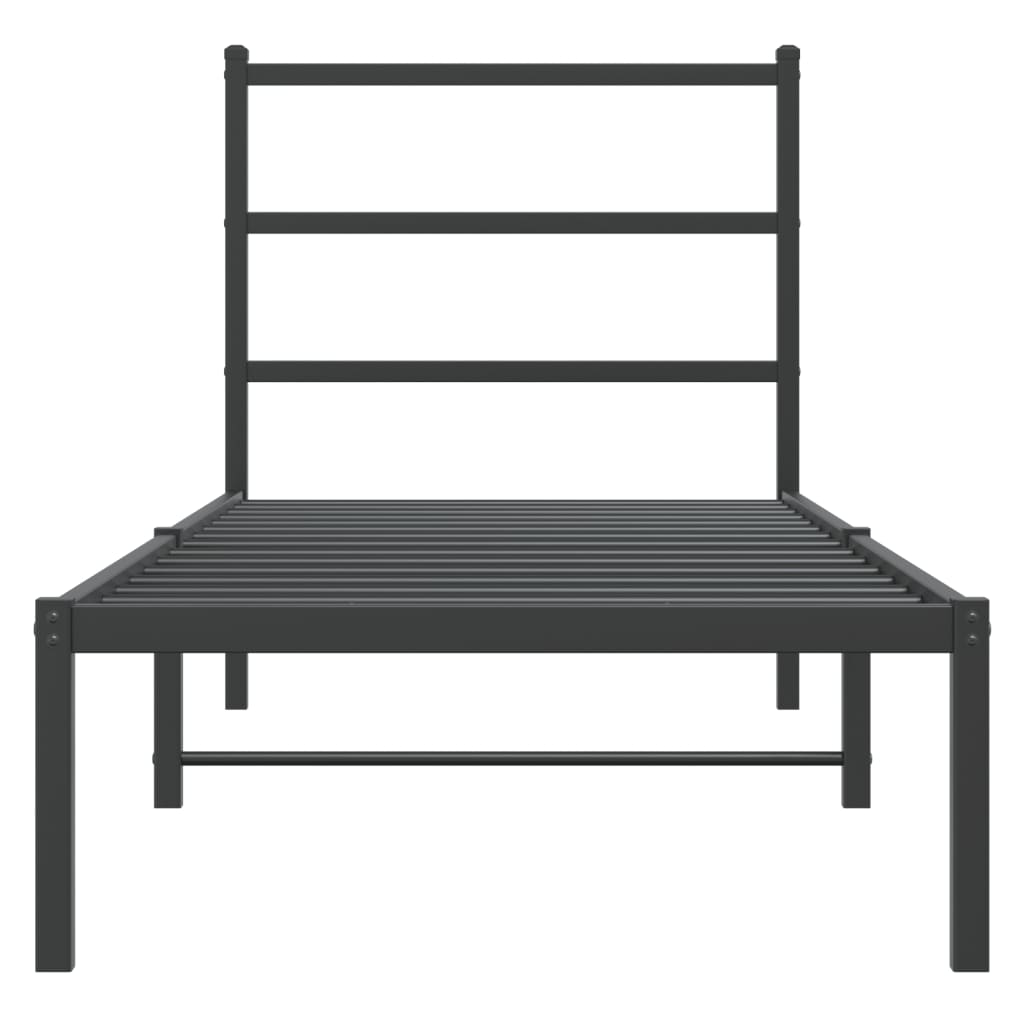 Metal Bed Frame without Mattress with Headboard Black 75x190cm