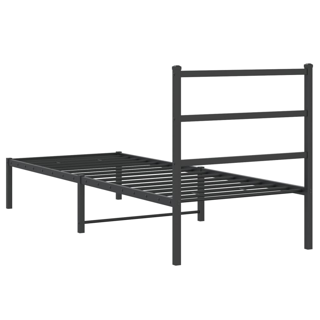Metal Bed Frame without Mattress with Headboard Black 75x190cm