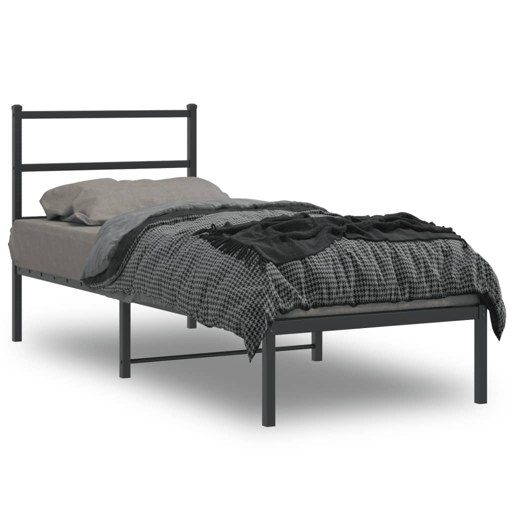 Metal Bed Frame without Mattress with Headboard Black 75x190cm