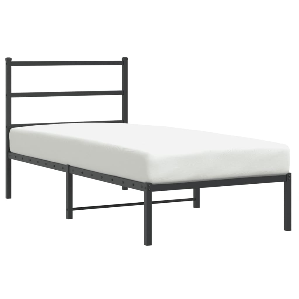 Metal Bed Frame without Mattress with Headboard Black 90x190cm