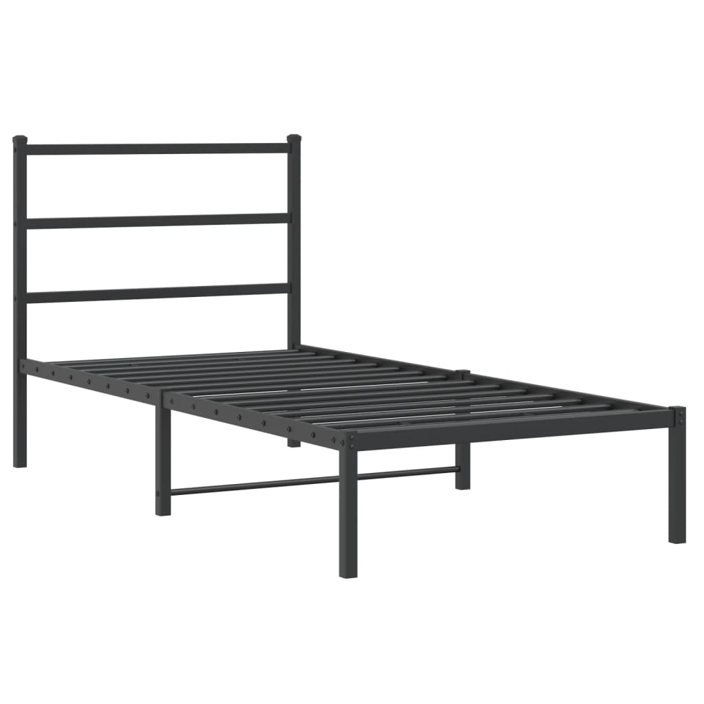 Metal Bed Frame without Mattress with Headboard Black 90x190cm