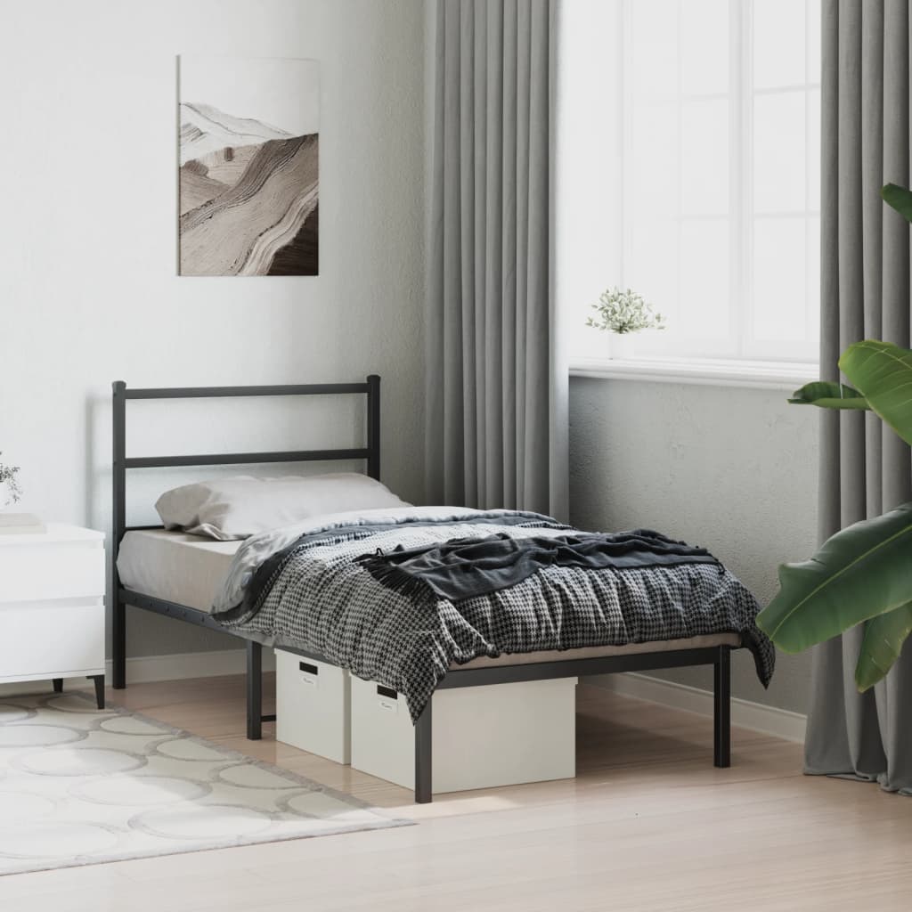 Metal Bed Frame without Mattress with Headboard Black 90x190cm
