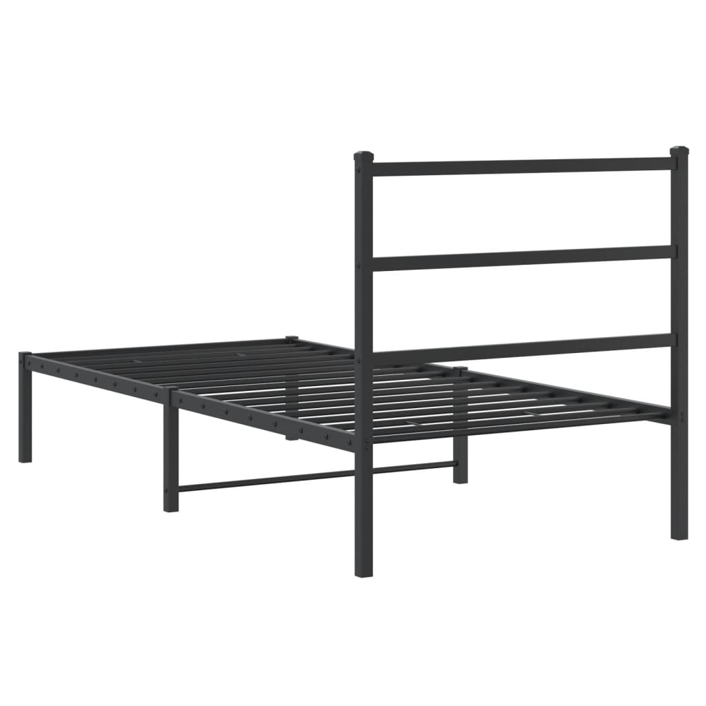 Metal Bed Frame without Mattress with Headboard Black 90x190cm
