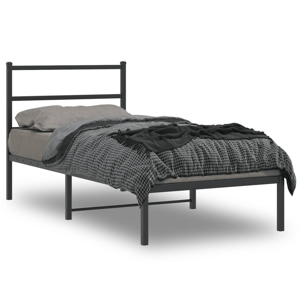 Metal Bed Frame without Mattress with Headboard Black 90x190cm