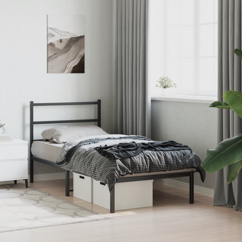 Metal Bed Frame without Mattress with Headboard Black 90x200cm