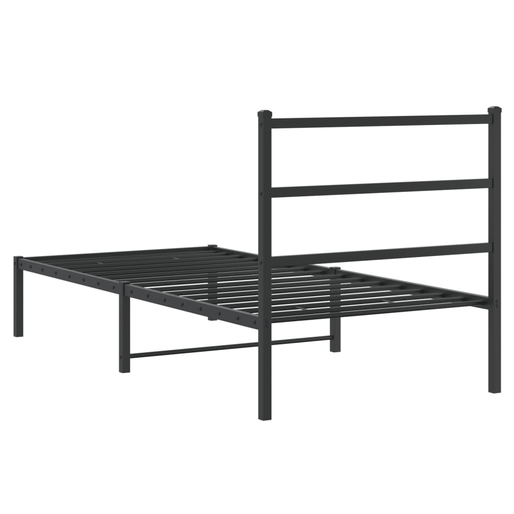 Metal Bed Frame without Mattress with Headboard Black 90x200cm