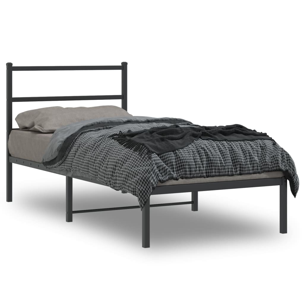 Metal Bed Frame without Mattress with Headboard Black 90x200cm