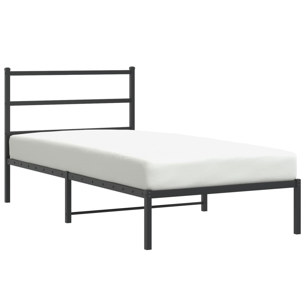 Metal Bed Frame without Mattress with Headboard Black 100x190cm