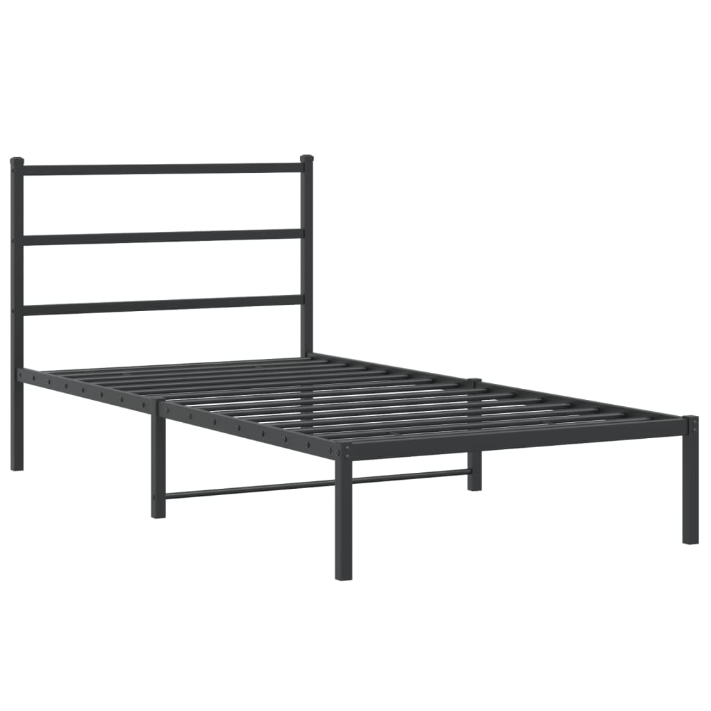 Metal Bed Frame without Mattress with Headboard Black 100x190cm