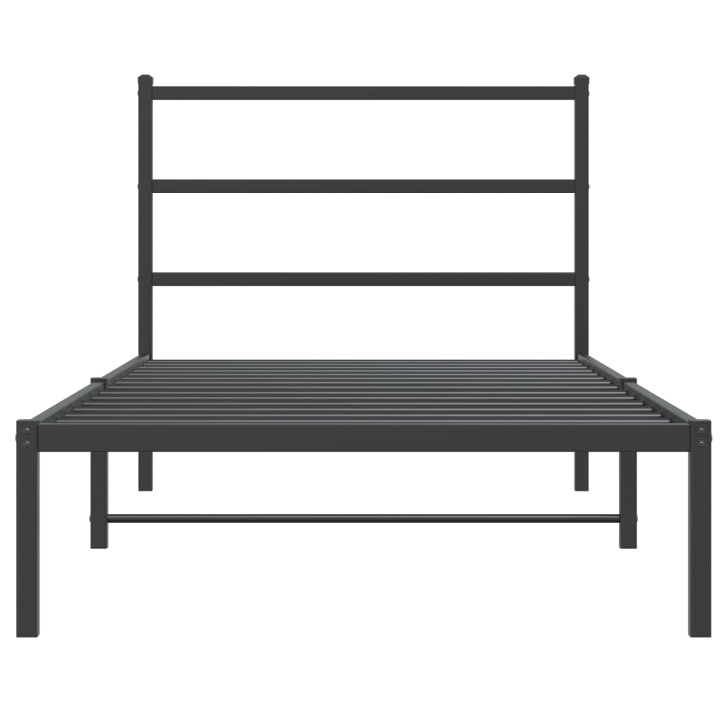 Metal Bed Frame without Mattress with Headboard Black 100x190cm