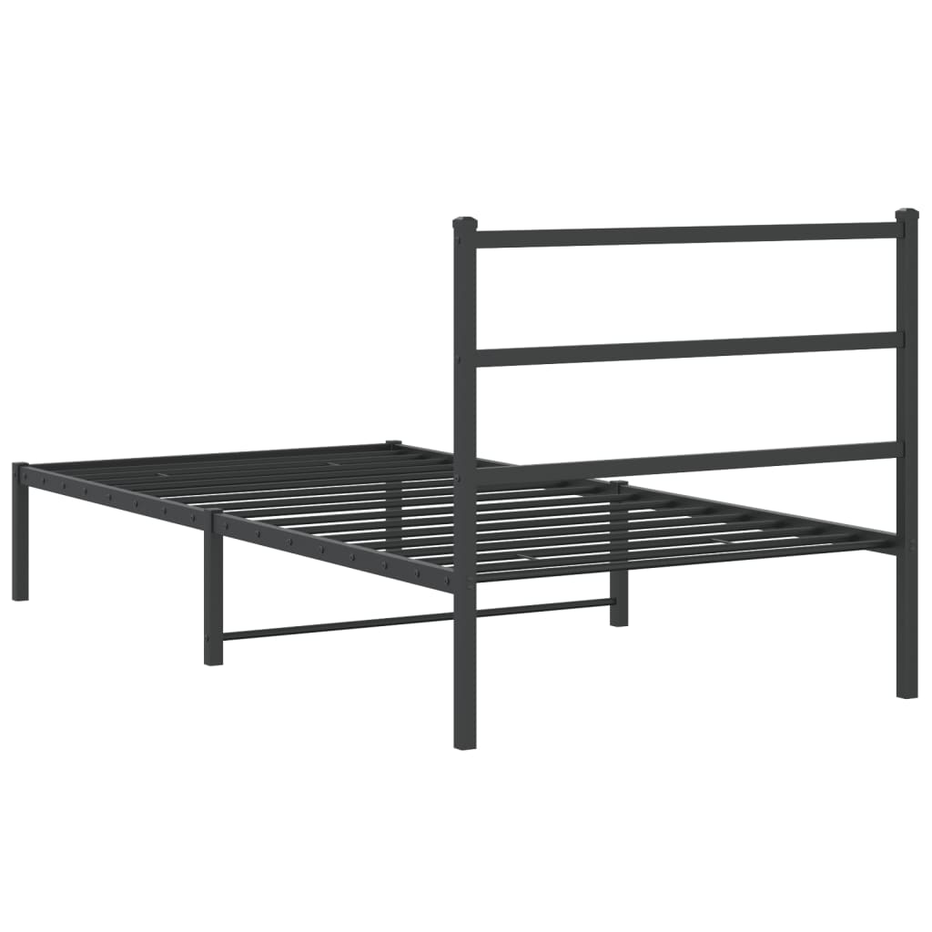 Metal Bed Frame without Mattress with Headboard Black 100x190cm