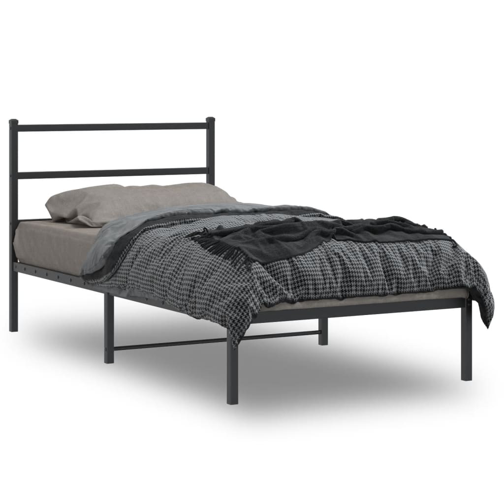 Metal Bed Frame without Mattress with Headboard Black 100x190cm