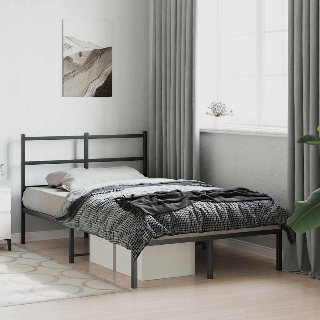 Metal Bed Frame without Mattress with Headboard Black 120x190cm