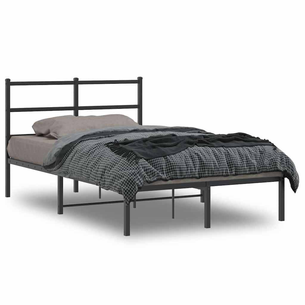 Metal Bed Frame without Mattress with Headboard Black 120x190cm