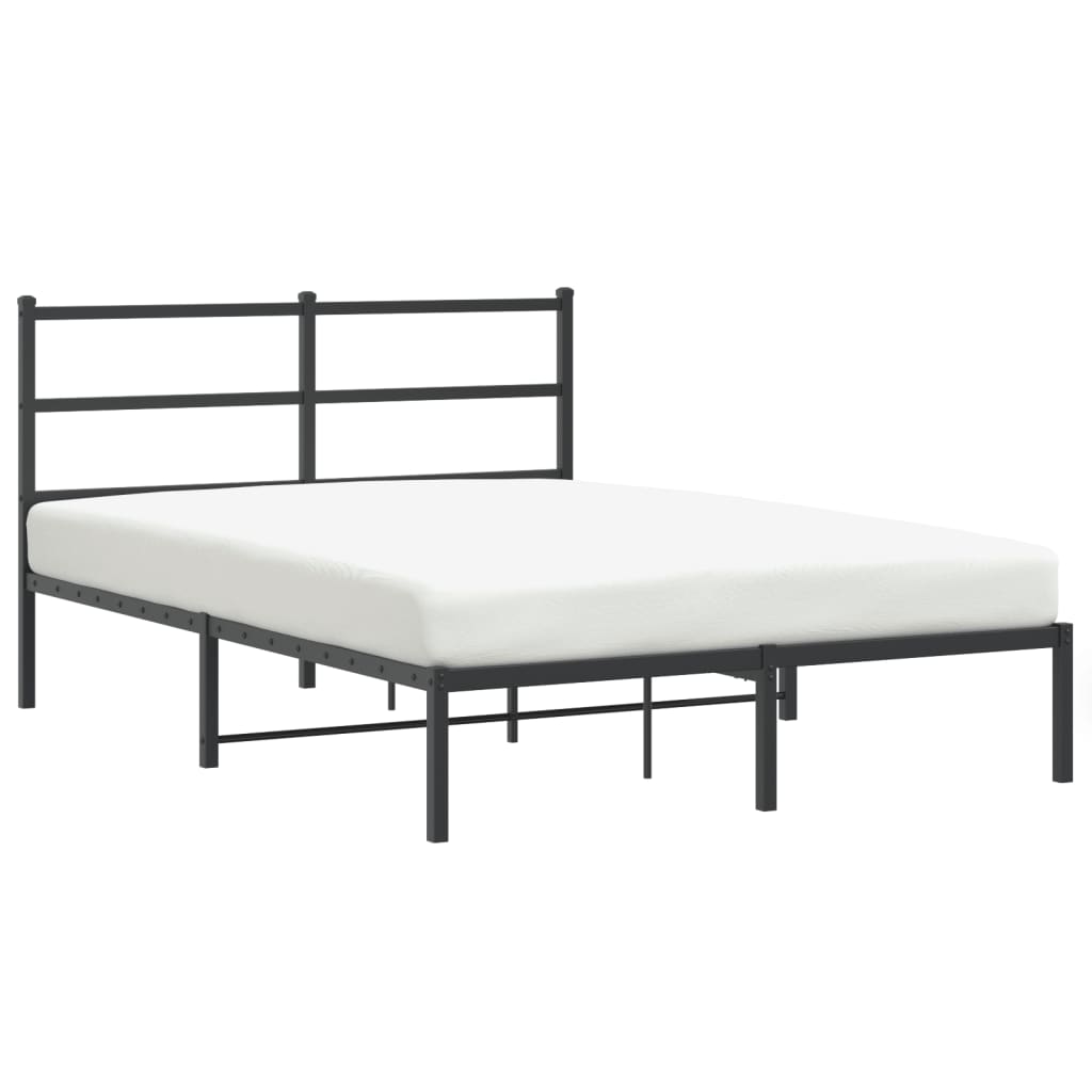 Metal Bed Frame without Mattress with Headboard Black 135x190cm
